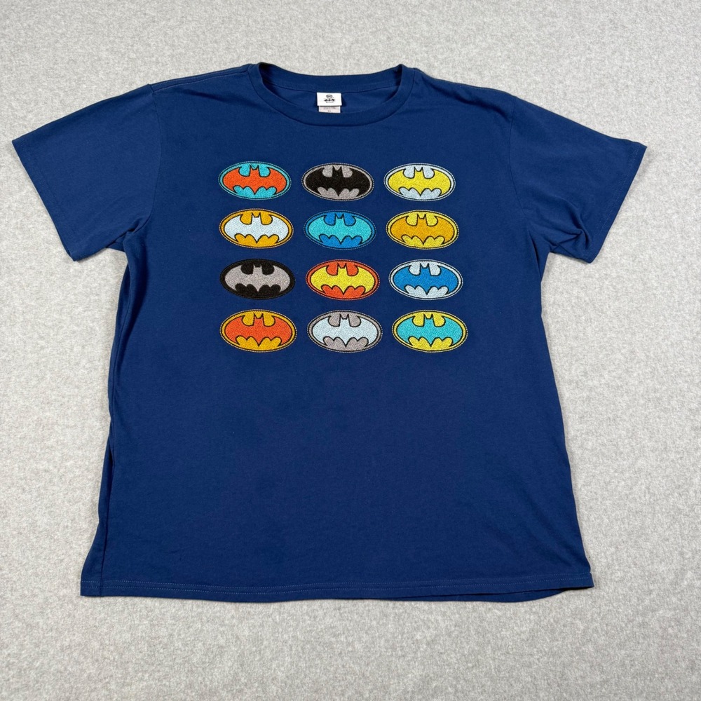Batman DC Comics Mens XL Navy Blue Graphic T-Shirt Freeze Multi Color Bat Logo